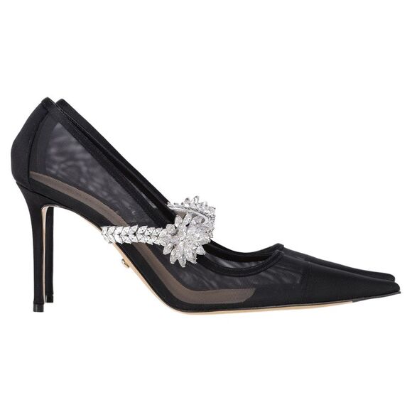 Mach & Mach Lotus Flower Heels in Black Mesh - Picture 1 of 7
